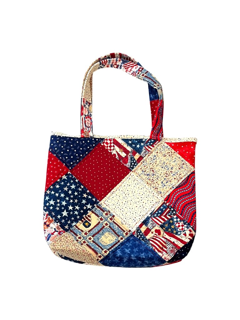 Quilted Patriotic Patchwork Tote Bag 12x12 Handmade Americana Usa Project Purse